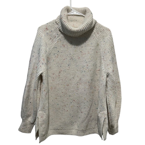 Lou & Grey Ivory Rainbow Chip Turtleneck Pullover Sweater Women’s Size Medium - Picture 1 of 9